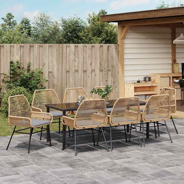 vidaXL Ensemble de salle &agrave; manger pour jardin 9 pcs Marron polyrotin