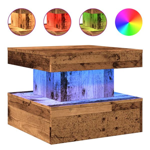 vidaXL Table basse avec lumi&egrave;res LED vieux bois 50x50x40 cm