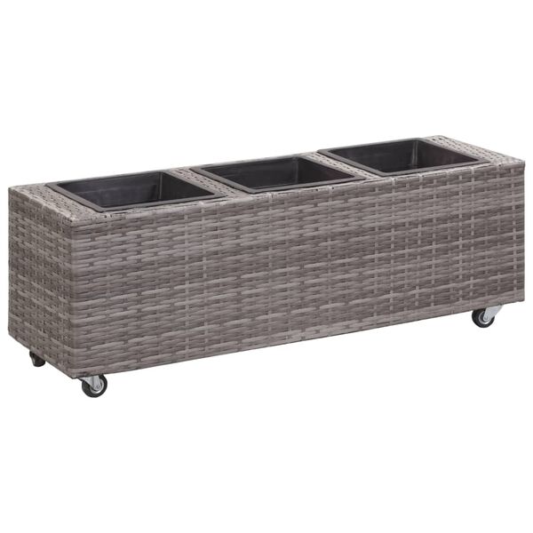 vidaXL Lit surélevé de jardin à 3 pots 100x30x36cm Résine Tressée Gris