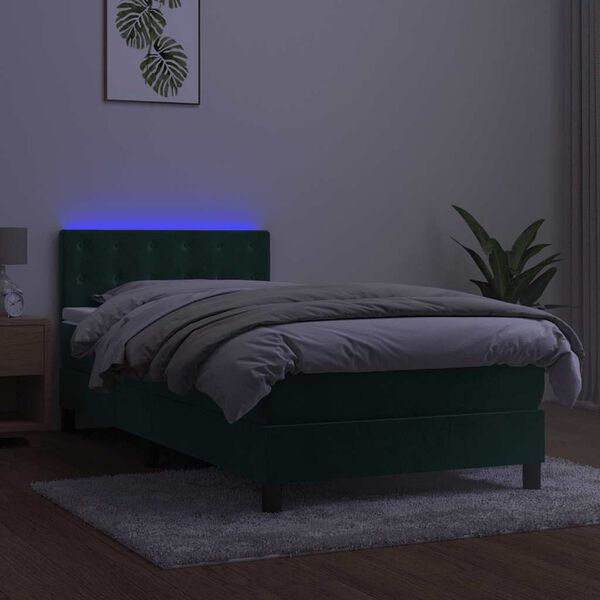 vidaXL Sommier &agrave; lattes de lit avec matelas et LED Vert fonc&eacute; 90x190cm