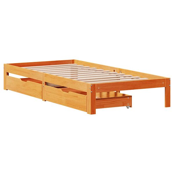 vidaXL Cadre de lit avec tiroirs sans matelas cire marron 90x190 cm