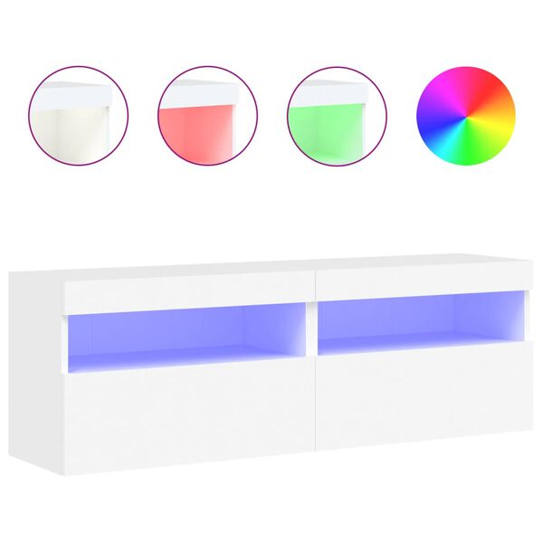 vidaXL Meubles TV muraux avec lumi&egrave;res LED 2 pcs blanc 60x30x40 cm