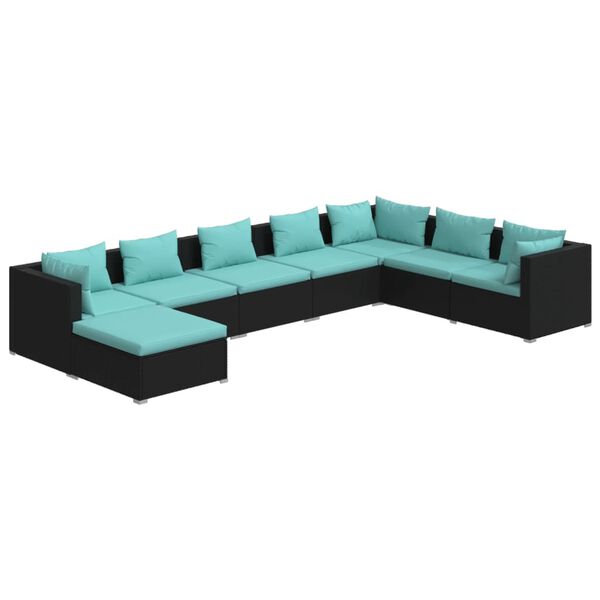 vidaXL Salon de jardin 8 pcs avec coussins R&eacute;sine tress&eacute;e Noir
