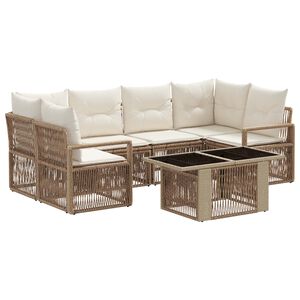 vidaXL Ensemble de canap&eacute; de jardin 7 pc Beige et blanc cr&egrave;me