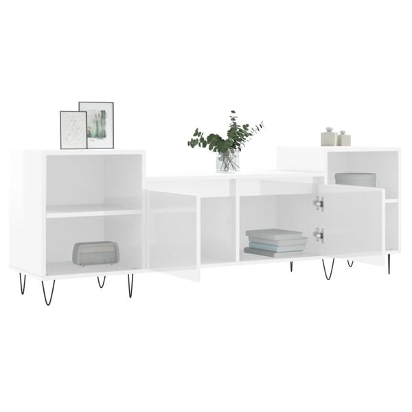 vidaXL Meuble TV Blanc brillant 160x35x55 cm Bois d'ingénierie