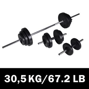 Kit de barre d'halt&egrave;re et 2 halt&egrave;res 30,5 kg