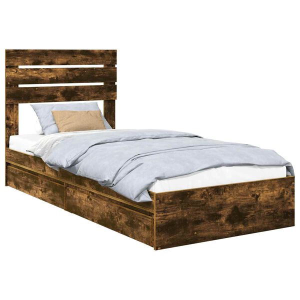 vidaXL Lit de Rangement Ch&ecirc;ne fum&eacute; 90 x 200 cm Bois d'ing&eacute;nierie