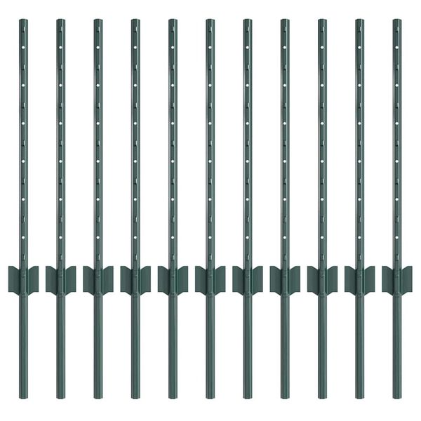 vidaXL Poteau de cl&ocirc;ture. 11 pcs Vert 100 cm Acier
