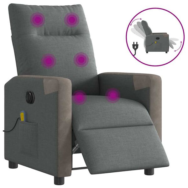 vidaXL Fauteuil inclinable de massage &eacute;lectrique gris fonc&eacute; tissu