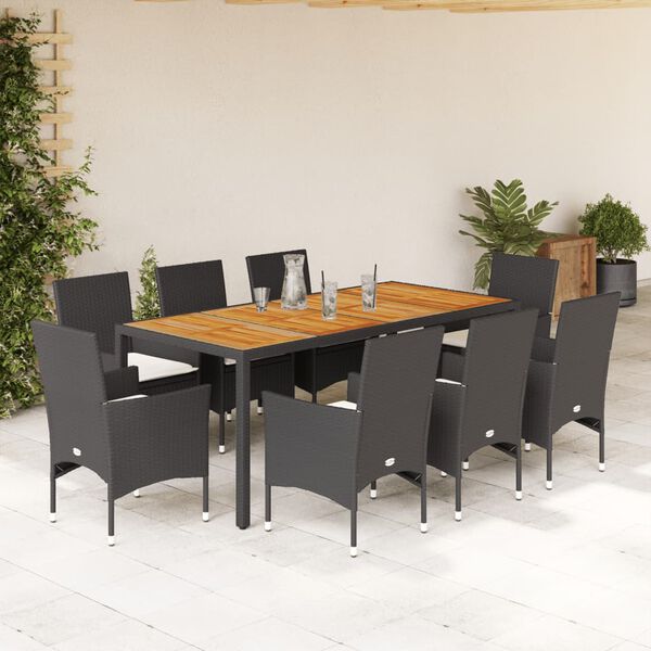 vidaXL Ensemble &agrave; manger de jardin et coussins 9 pcs noir rotin acacia