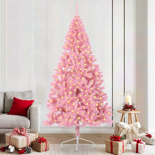 vidaXL Sapin de No&euml;l artificiel pr&eacute;-&eacute;clair&eacute; Rose 210 cm PVC