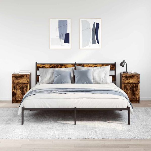 vidaXL Tables de chevet 2 pcs ch&ecirc;ne fum&eacute; 39x35x65 cm bois d'ing&eacute;nierie