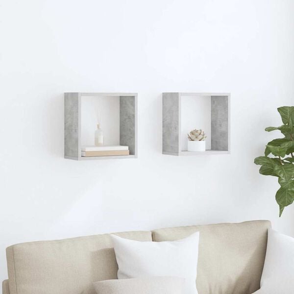 vidaXL &Eacute;tag&egrave;res cube murales 2 pcs Gris b&eacute;ton 30x15x30 cm