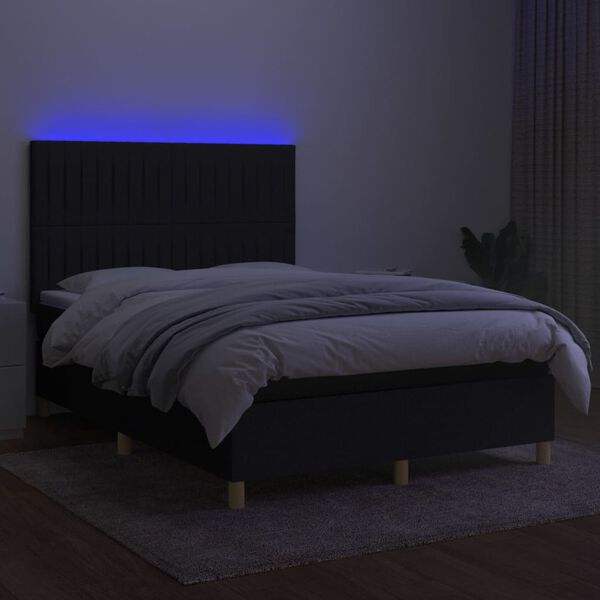 vidaXL Sommier &agrave; lattes de lit et matelas et LED Noir 140x200 cm Tissu