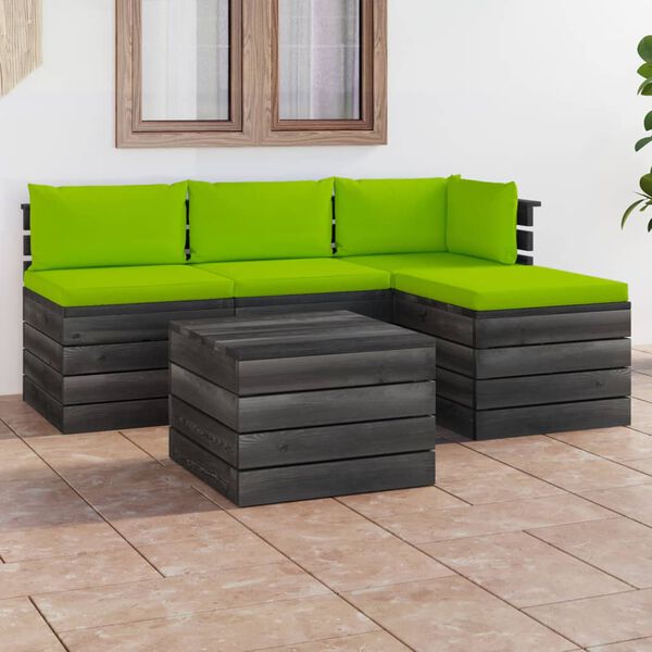 vidaXL Salon palette de jardin 5 pcs avec coussins Bois de pin massif