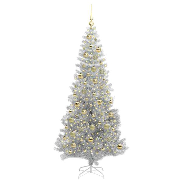 vidaXL Sapin de No&euml;l avec 300 LED avec support Argent 210 cm PET