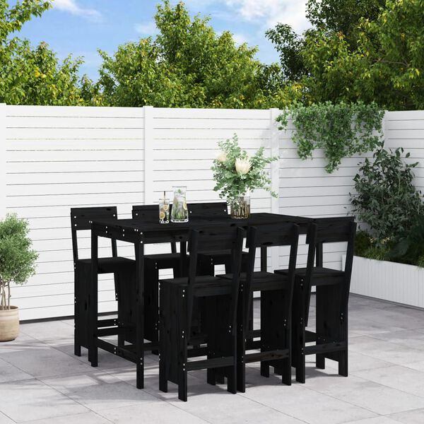 vidaXL Ensemble de bar de jardin 7 pcs noir bois de pin massif