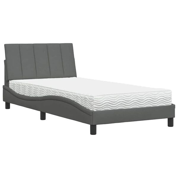 vidaXL Lit avec matelas Hanko gris fonc&eacute; 100x200 cm tissu