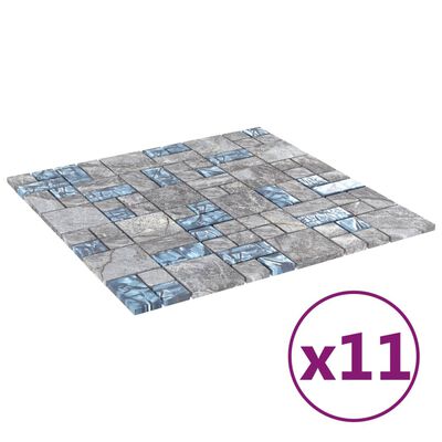vidaXL Carreaux mosaïque 11 pcs Gris et bleu 30x30 cm Verre
