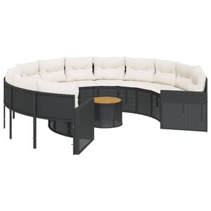 vidaXL Canap&eacute; de jardin avec table coussins rond noir r&eacute;sine tress&eacute;e