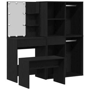 vidaXL Ensemble de table de maquillage avec LED 4 pc Ch&ecirc;ne noir