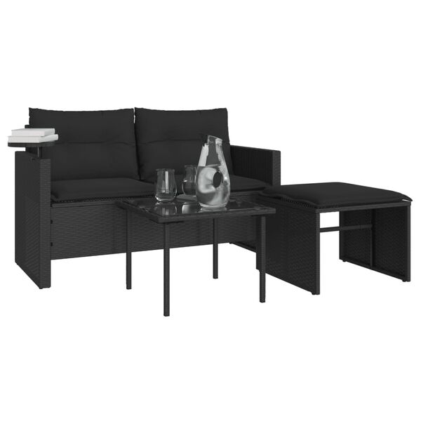 vidaXL Salon de jardin 3 pcs avec coussins noir résine tressée