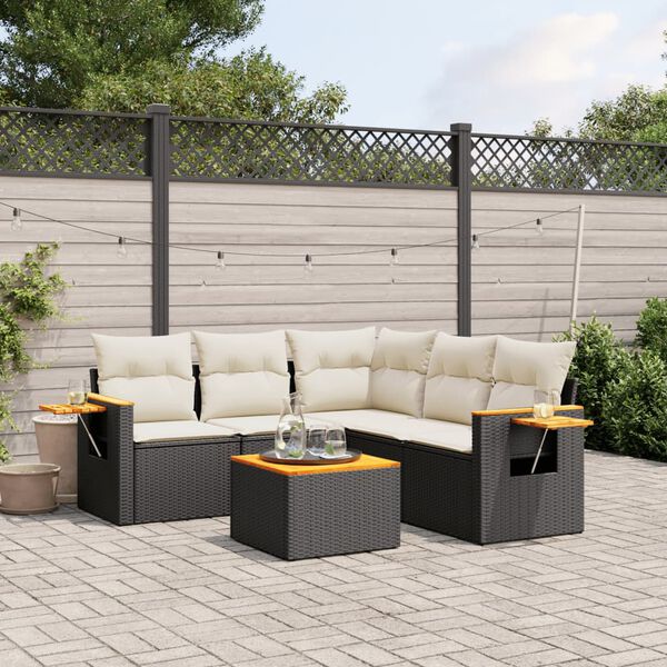 vidaXL Salon de jardin 6 pcs avec coussins noir r&eacute;sine tress&eacute;e