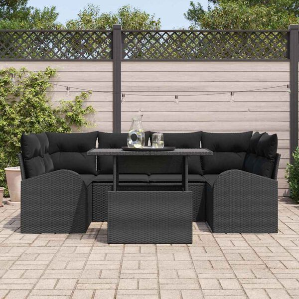 vidaXL Ensemble de canap&eacute; de jardin avec coussin 7 pcs Noir Poly rotin