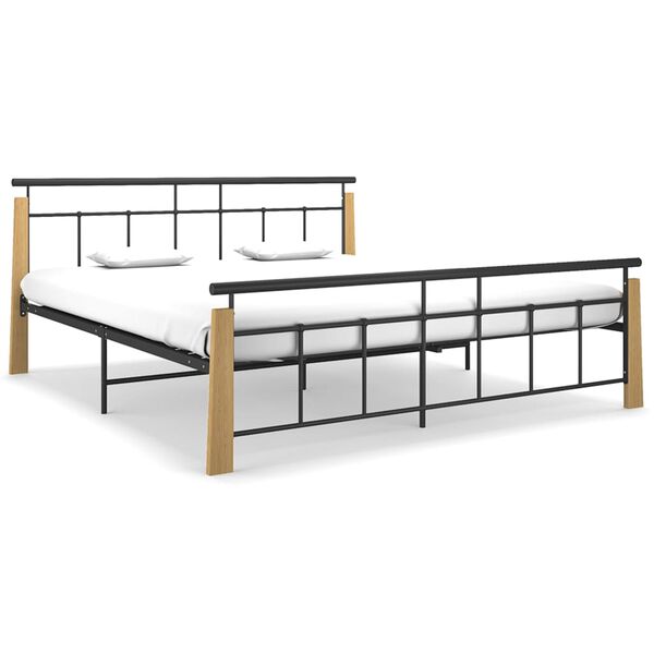vidaXL Cadre de lit sans matelas m&eacute;tal bois de ch&ecirc;ne massif 180x200 cm