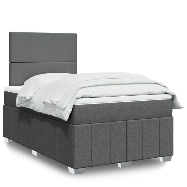 vidaXL Sommier &agrave; lattes de lit avec matelas gris fonc&eacute; 120x190cm tissu