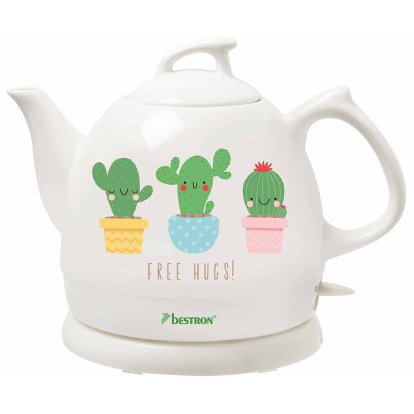 Bestron Bouilloire c&eacute;ramique DTP800CA Blanc 0,8 L Cactus