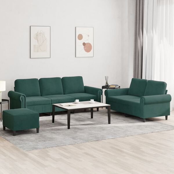 vidaXL Ensemble de canap&eacute;s 3 pcs avec coussins Vert fonc&eacute; Velours