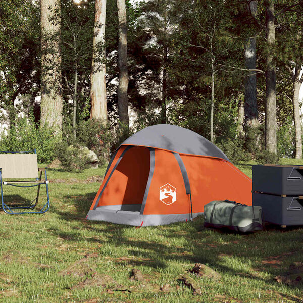 vidaXL Tente de camping &agrave; d&ocirc;me 1 personne gris et orange imperm&eacute;able