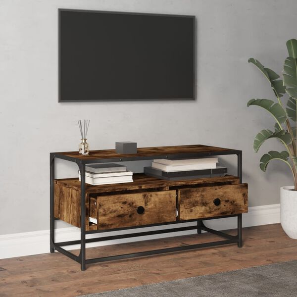 vidaXL Meuble TV chêne fumé 80x35x45 cm bois d'ingénierie