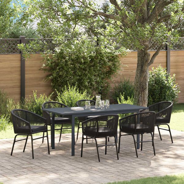 vidaXL Ensemble de salle &agrave; manger pour jardin 7 pcs Noir polyrotin
