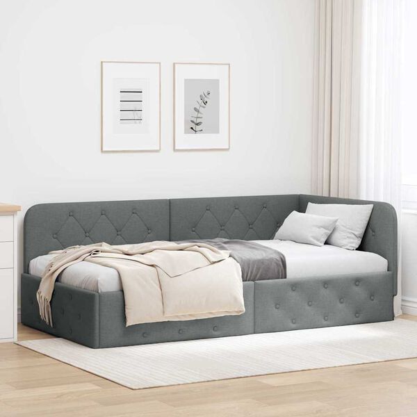 vidaXL Cadre de lit d'angle Gris foncé 90 x 190 cm tissu