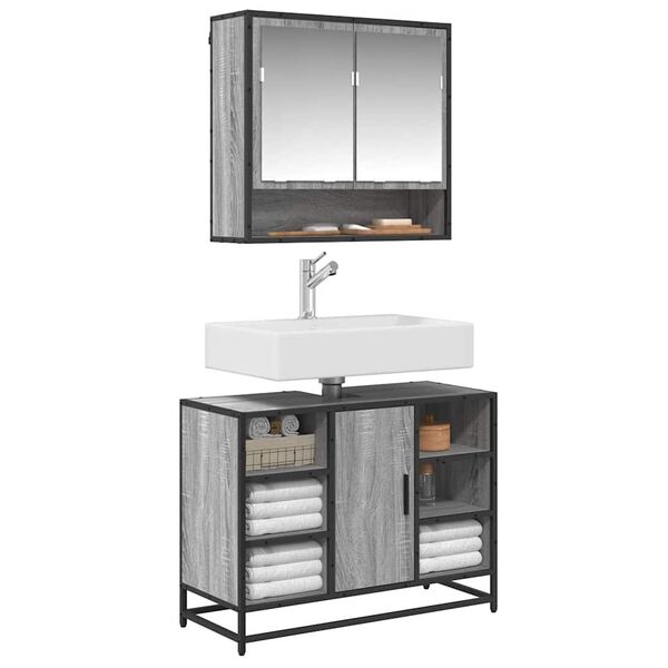 vidaXL Armoire lavabo de salle de bain sonoma gris bois d'ing&eacute;nierie