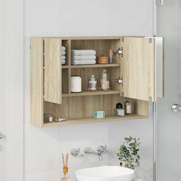 vidaXL Armoire Miroir Ch&ecirc;ne Sonoma 80 x 17 x 55 cm Bois d'ing&eacute;nierie