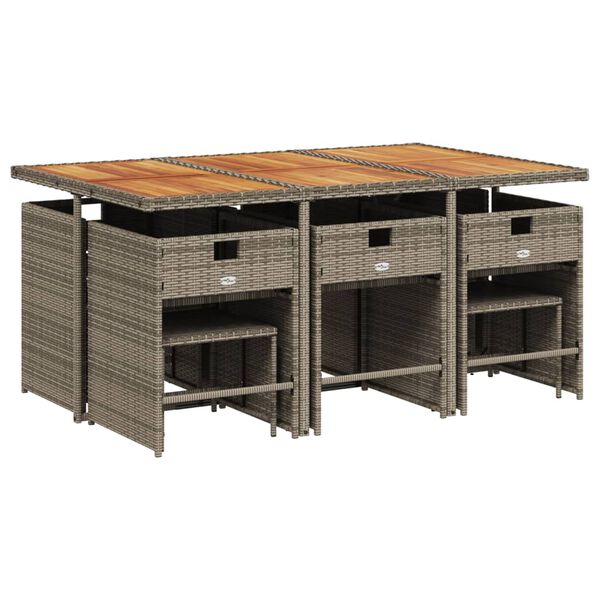 vidaXL Ensemble &agrave; manger de jardin 11pcs avec coussins gris poly rotin