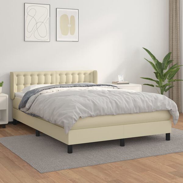 vidaXL Sommier &agrave; lattes de lit avec matelas Cr&egrave;me 140x190cm Similicuir