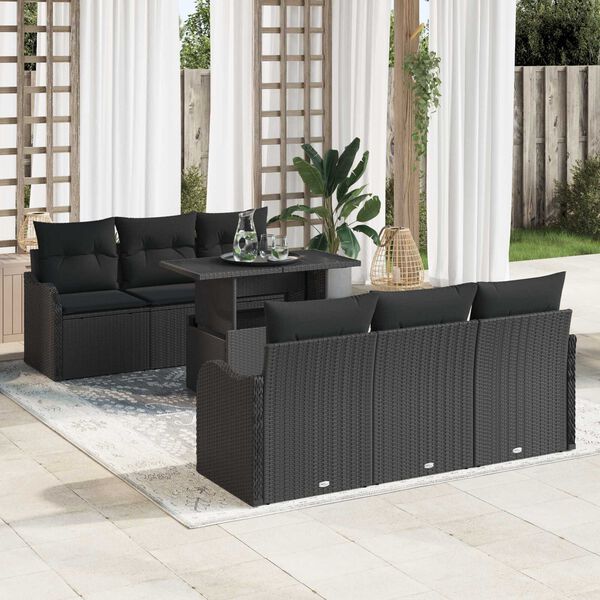 vidaXL Ensemble de canapé de jardin avec coussin 7 pcs Noir Poly rotin