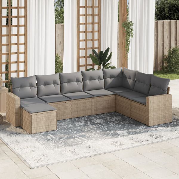 vidaXL Salon de jardin avec coussins 8 pcs beige r&eacute;sine tress&eacute;e