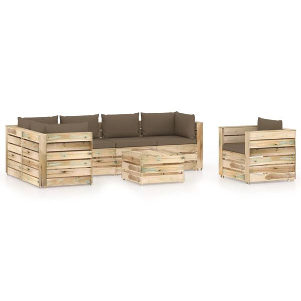vidaXL Salon de jardin 7 pcs avec coussins Bois impr&eacute;gn&eacute; de vert