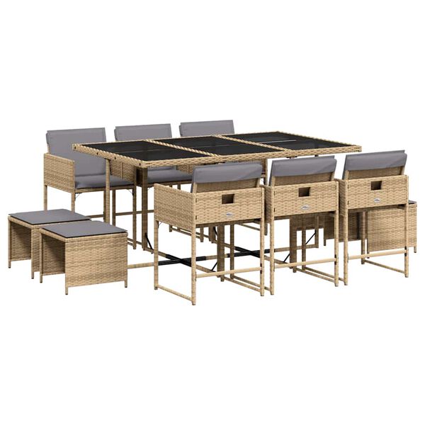 vidaXL Ensemble &agrave; manger de jardin et coussins 11 pcs m&eacute;lange beige