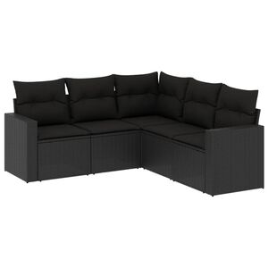 vidaXL Salon de jardin 5 pcs avec coussins noir r&eacute;sine tress&eacute;e