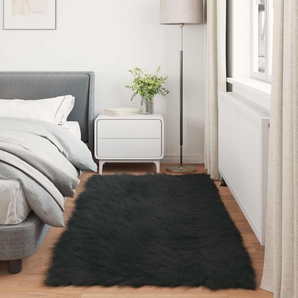 vidaXL Tapis en fausse Tafalla Noir 80 x 200 cm Polyester