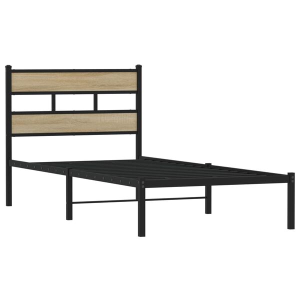 vidaXL Cadre de lit en m&eacute;tal sans matelas ch&ecirc;ne sonoma 100x190 cm