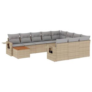 vidaXL Salon de jardin 11 pcs avec coussins beige r&eacute;sine tress&eacute;e