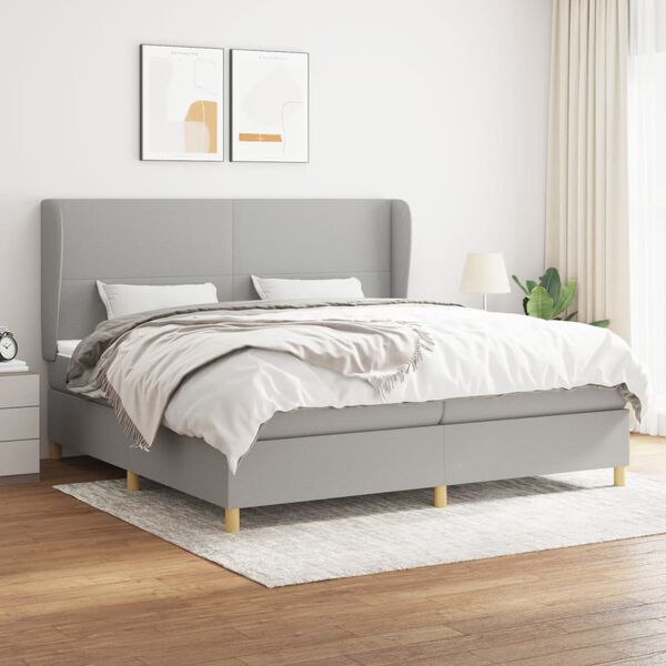 vidaXL Sommier &agrave; lattes de lit avec matelas Gris clair 200x200cm Tissu