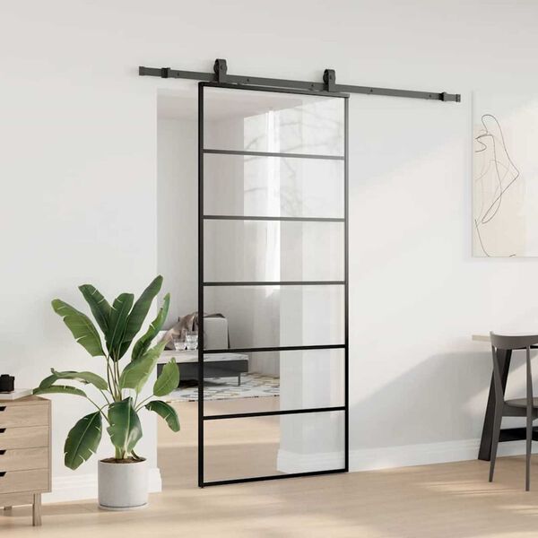 vidaXL Porte coulissante kit de quincaillerie noir 90x205 cm verre ESG